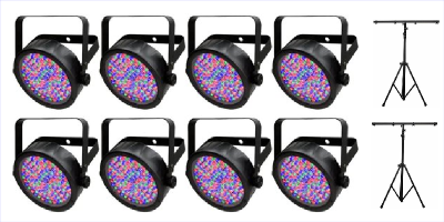 Rent Basic 8 Dance Light Show Package With Eight Par 64 Lights and Two Stands